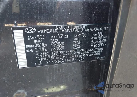 2023 Hyundai Santa Fe Se из США, поврежденный, VIN 5NMS14AJ0PH588593